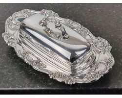 Ornate Silver Plated Oblong Butter Dish Vintage (#100017)