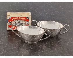 Cute Gleaming Pair Of Oval Silver Plated Salts - Antique - Dixon Sheffield (#100020)