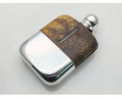 Superb Larger Hip Flask Silver Plated & Glass Snakeskin Leather Clad Dixon (#100021)
