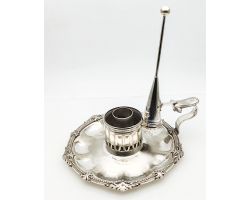 Victorian Storm Chamberstick With Snuffer - Silver Plated - Dixon - Antique (#100049)