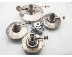 Job Lot Of 5 Silver Plated Spirit Burners For Hotplates / Spirit Kettles Etc (#100056)