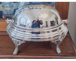Gleaming Roll-top Larger Butter / Caviar Dish - Silver Plated Antique (#100059)