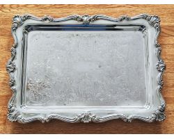 Silver Plated Chased Ornate Sandwich Platter Tray - Vintage (#100063)
