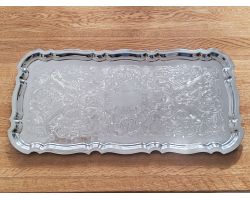 Long 46cm Silver Plated Chased Serving Tray Platter - Vintage (#100064)
