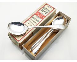 Excellent Vintage Boxed Set Of 6 Soup Spoons Cooper Bros Silver Plated Epns (#100078)