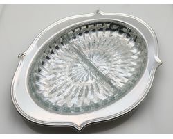 Vintage Boxed Silver Plated & Glass Serving Dish - Chased (#100084)