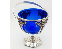 Lovely Antique Silver Plated Swing Handled Sugar Basket With Glass (#100090)