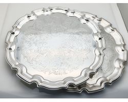 2x Vintage Silver Plated Chippendale Rim Drinks Trays (#100124)