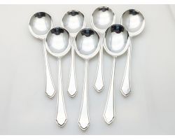 Mappin & Webb Pembury Pattern Set Of 7 Soup Spoons Silver Plated Epns (#100135)