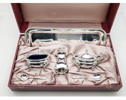 Silver Plated Cruet Set & Tray - Presentation Cased - Vintage (#100138)