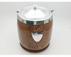 Antique Silver Plated & Oak Biscuit Barrel (#100145)
