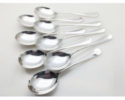 Mappin & Webb Hanoverian Rattail Set Of 8 Soup Spoons Epns Silver Plated Vintage (#100159)