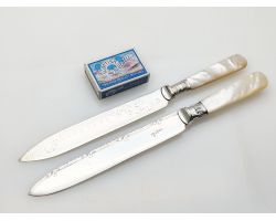 2x Full Size Mother Of Pearl Handled Cake Knives Silver Plated Vintage (#100163)