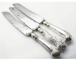 3x Large Antique Bread Knives - Silver / Plated Handles - Antique (#100166)