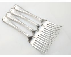 Christofle Perles / Bead Pattern 4x Side Dessert Forks Antique Silver Plated (#100225)