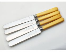 4x Ryals Palette Blade Faux Bone Handle Steel Dinner Knives Vintage Cutlery (#100228)
