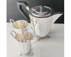 Fab Art Deco 3 Piece Faceted Coffee Pot Service Set - Silver Plated Epns (#100264)