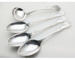 Kings Pattern - 3x Table Spoons & Large Sauce Ladle Silver Plated Epns Vintage (#100277)