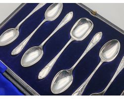 Antique Silver Plated Cased Coffee & Sugar Spoons Set Silver Plated Epns (#100280)