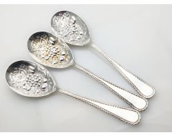 3x Berry Bowl Serving Spoons - Zigzag Pattern Handles Silver Plated Antique (#100290)