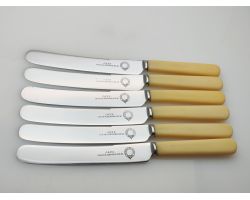 Jays Oxford St Set Of 6 Faux Bone Handled Dinner Knives #2 Vintage Cutlery (#100305)