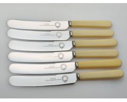 Jays Oxford St Set Of 6 Faux Bone Handled Dessert Knives #1 Vintage Cutlery (#100306)