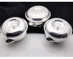 3x Gorgeous Art Deco Small Tureen Bowls - Silver Plated Vintage Epns Quality (#100319)