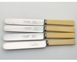 4x Palette Shape Dessert Knives Faux Bone Block Handle Stainless Steel Vintage (#100365)