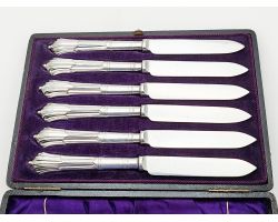 Antique Cased Albany Pattern Dessert Knives - Silver Plated W&h 1913 (#100462)