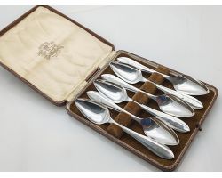 Art Deco Chevron Pattern Grapefruit Spoons Silver Plated Epns Cased Sheffield (#100465)