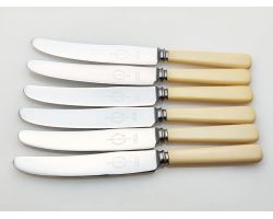 Faux Bone Handled Side Dessert Knives Set Viners Sheffield Stainless Steel (#100561)
