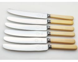 Faux Bone Handled Dinner Knives - Viners Sheffield Steel Vintage (#100566)