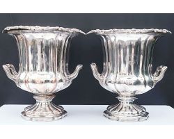 Pair Of Old Sheffield Plate Wine Coolers - Creswick C.1820 Silver Plated Antique (#100584)
