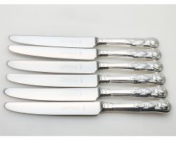 Kings Pattern - Set Of 6 Dinner Knives - Silver Plated Handles (#100626)