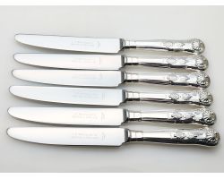 Kings Pattern - Set Of 6 Side/dessert Knives - Silver Plated Handles (#100627)