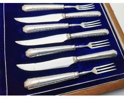 Sterling Silver Handled Dessert Cutlery Set Cased Sheffield 1912 Antique (#100636)