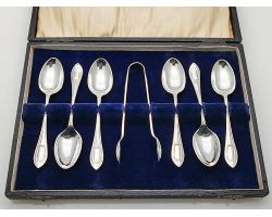 Sterling Silver 92.7g Spoons & Tongs Set - Cased - Walker & Hall 1917 Antique (#100638)