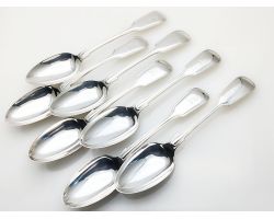 Super Quality Fiddle Thread Dessert Spoons C. 1860 Silver Plated Antique (#100641)