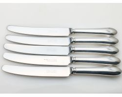 Rare 5x Old English Dinner Knives Silver Plated Handles United Cutlers Vintage (#100644)