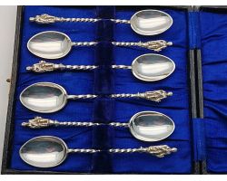Good Antique Set Of 6 Apostle Coffee Spoons Silver Plated (#100646)