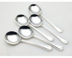 Jesmond Pattern - 5x Soup Spoons - Silver Plated Epns A1 Sheffield (#100654)