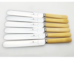 Waring & Gillow 6x Faux Bone Handled Palette Dinner Knives C. 1930 Vintage (#100662)