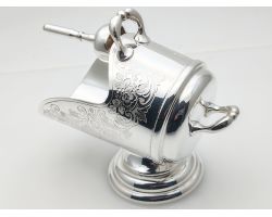 Lovely Barker Ellis Coal Scuttle Form Sugar Bowl With Scoop Silver Plated (#100674)
