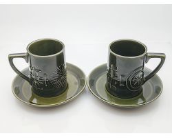 Portmeirion Olive Green Totem 2x Regular Coffee Mugs & Saucers (#100682)