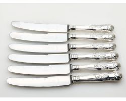 Kings Pattern - Set Of 6 Side/dessert Knives - Silver Plated Handles Sheffield (#100686)