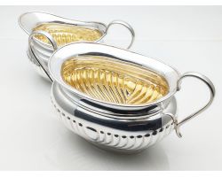 Fine Condition Queen Anne Flute Larger Milk Jug & Sugar Bowl Silver Plated (#100704)