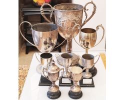 Job Lot Of Vintage & Antique Trophy Cups Trophies Silver Plated Mixed Metals A/f (#100711)