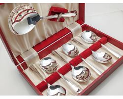 Cased Pudding Spoons & Server Set - Silver Plated Epns 1934 Design Sheffield (#100713)