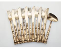 Bronze 12 Piece Dessert Cutlery Set + Cream Ladle - Vintage (#100716)