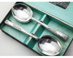 Heritage Plate Margaret Rose Pattern 6x Fruit Pudding Spoons Boxed Silver Plated (#100730)